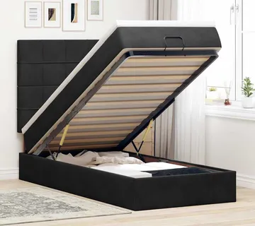 vidaXL Otomanski okvir kreveta s madracima crni 90x200cm baršunasti - Venlo