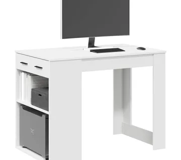vidaXL Stol s ladicom i policom bijeli 102x62x77,5 cm izrađeno drvo - Venlo