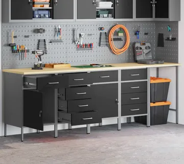 vidaXL Set radnih ormarića s ladicama s pohranom 5 kom. Crna i Siva - Venlo