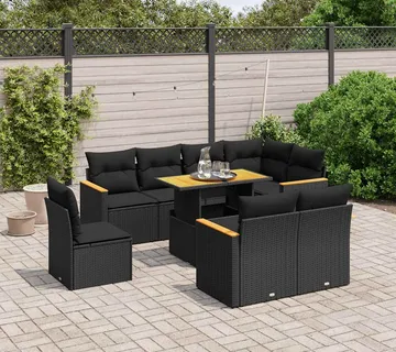 vidaXL 9-dijelni set vrtnih sofa s jastucima crni od poliratana - Venlo