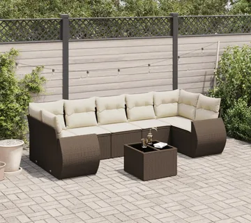 vidaXL 8-dijelni set vrtnih sofa s jastucima smeđi od poliratana - Venlo