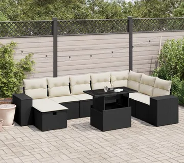 vidaXL 9-dijelni set vrtnih sofa s jastucima crni od poliratana - Venlo
