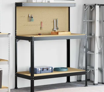 vidaXL Radna klupa Crna 114 x 54 x 145 cm Projektirano drvo i metal - Venlo