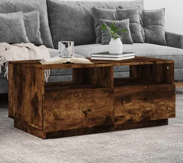 vidaXL Stolić za kavu s LED svjetlima boja dimljenog hrasta 90x49x40cm - Venlo