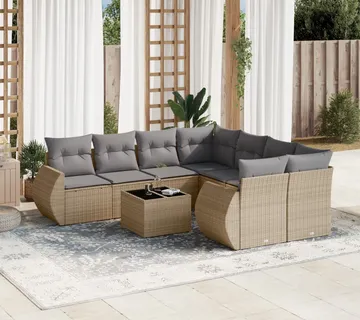 vidaXL 9-dijelni set vrtnih sofa s jastucima bež od poliratana - Venlo