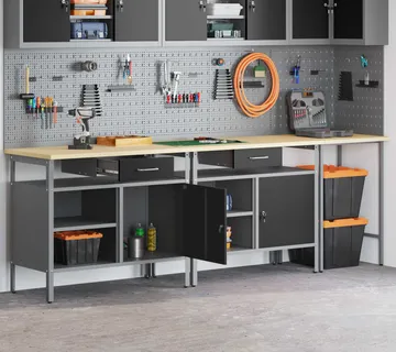 vidaXL Set radnog stola 3 kom. Crvena i siva Čelik s prahom premazan - Venlo