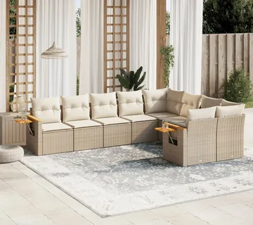 vidaXL 9-dijelni set vrtnih sofa s jastucima bež od poliratana - Venlo