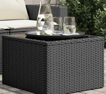 vidaXL Vrtni stol sa staklenom pločom crni 55x55x37 cm poli ratan - Venlo