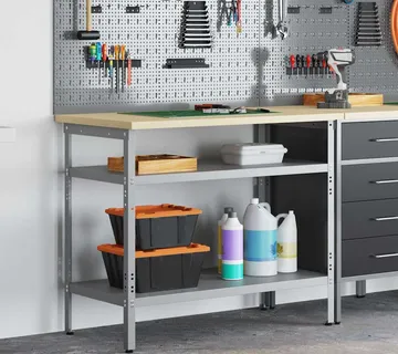 vidaXL Radni Stol s policom Siva i bež 100 x 55 x 85 cm Čelik - Venlo