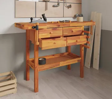 vidaXL Radni stol s ladicama i škripcima 124x52x83 cm od drva bagrema - Venlo