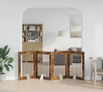 vidaXL Preklopna vrata za pse s postoljem 4 kom. Dimljeni hrast 321 cm - Venlo