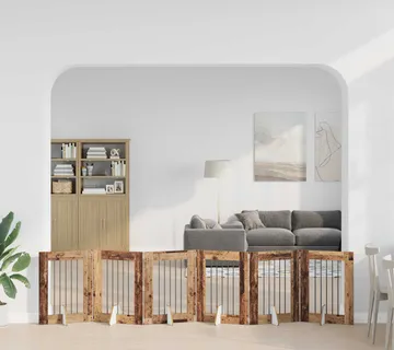 vidaXL Preklopna vrata za pse s postoljem 6 kom. Staro drvo 362 cm - Venlo