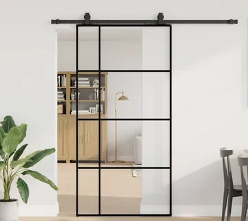 vidaXL Klizna vrata s okovima crna 102,5x205 cm ESG staklo - Venlo
