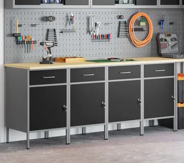 vidaXL Radni ormar s ladicama 4 kom. Crna i Siva 200 x 55 x 85 cm - Venlo