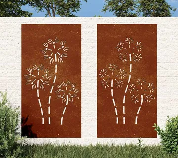 vidaXL Vrtni zidni ukrasi 2 kom 105x55 cm čelik COR-TEN cvjetni uzorak - Venlo