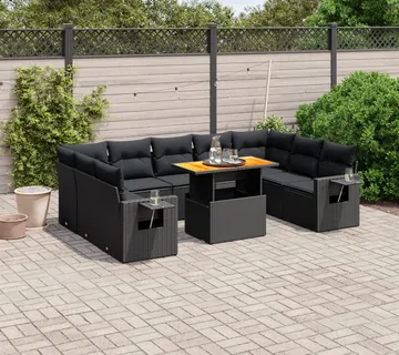 vidaXL 10-dijelni set vrtnih sofa s jastucima crni od poliratana - Venlo