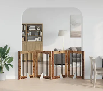 vidaXL Preklopna vrata za pse s postoljem 4 kom. Staro drvo 321 cm - Venlo