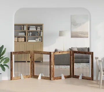 vidaXL Preklopna vrata za pse s postoljem 4 kom. Staro drvo 401 cm - Venlo