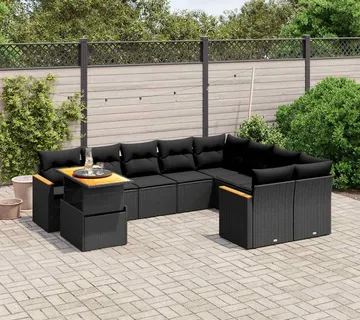 vidaXL 10-dijelni set vrtnih sofa s jastucima crni od poliratana - Venlo