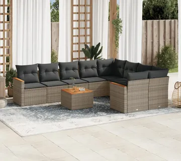 vidaXL 10-dijelni set vrtnih sofa od poliratana s jastucima sivi - Venlo