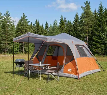 vidaXL Obiteljski šator s krovom Siva i narančasta 305 x 275 x 190 cm - Venlo