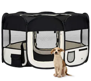 vidaXL Sklopiva ogradica za pse s torbom za nošenje crna 145x145x61 cm - Venlo