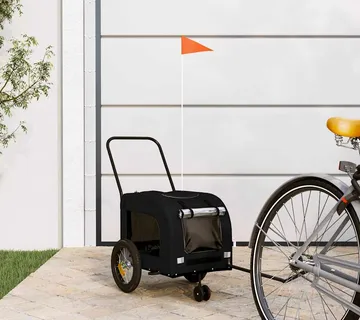 vidaXL Prikolica za bicikl za kućne ljubimce Crna 125 x 53 x 54 cm - Venlo