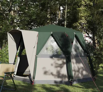 vidaXL Šator za 3 osobe s krovom Zelena i bijela 320 x 320 x 203 cm - Venlo