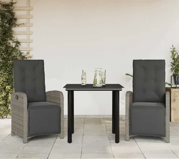 vidaXL 3-dijelni bistro set od poliratana s jastucima sivi - Venlo