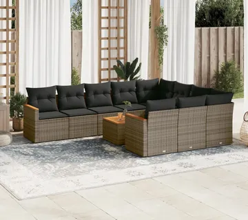 vidaXL 11-dijelni set vrtnih sofa od poliratana s jastucima sivi - Venlo
