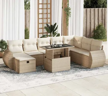 vidaXL 9-dijelni set vrtnih sofa s jastucima bež od poliratana - Venlo