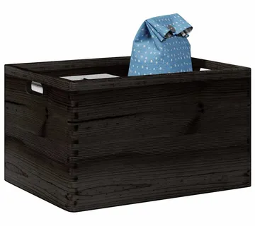 vidaXL Drvena kutija s ručkama crna 40x30x23 cm puno drvo bor - Venlo