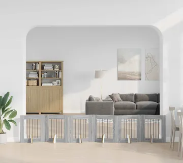 vidaXL Preklopna vrata za pse s postoljem 6 kom. Siva Sonoma 362 cm - Venlo