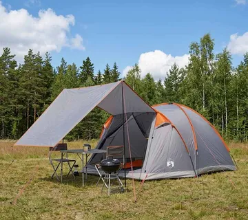 vidaXL Kabinski šator Siva i narančasta 4 osobe Poliester i čelik - Venlo