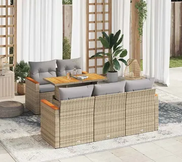 vidaXL 6-dijelni set vrtnih sofa s jastucima bež od poliratana bagrem - Venlo