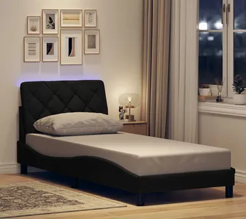 vidaXL Okvir kreveta s LED-om bez madraca crni 90x200cm od tkanine - Venlo