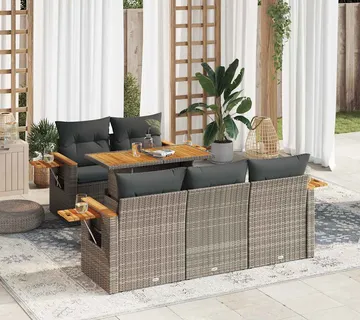 vidaXL 6-dijelni set vrtnih sofa poliratan i bagrem s jastucima sivi - Venlo