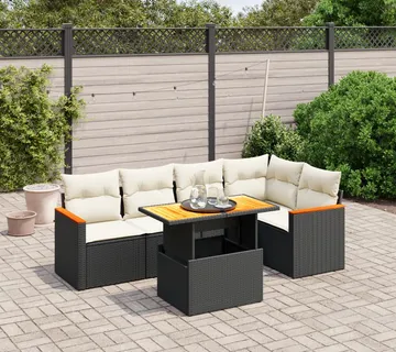 vidaXL 6-dijelni set vrtnih sofa s jastucima crni od poliratana - Venlo