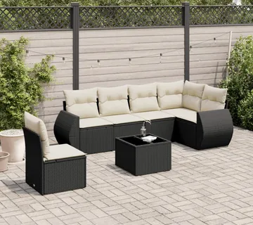 vidaXL 7-dijelni set vrtnih sofa od poliratana s jastucima crni - Venlo