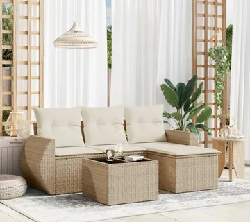 vidaXL 5-dijelni vrtni set sofa s jastucima bež od poliratana - Venlo