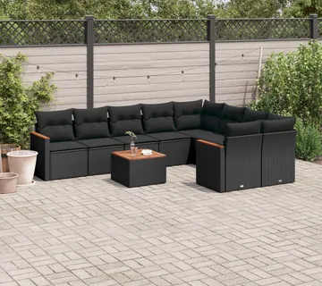 vidaXL 10-dijelni set vrtnih sofa s jastucima crni od poliratana - Venlo