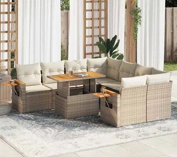 vidaXL 9-dijelni set vrtnih sofa s jastucima bež od poliratana bagrem - Venlo