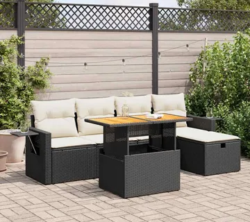 vidaXL 6-dijelni set vrtnih sofa s jastucima crni od poliratana bagrem - Venlo