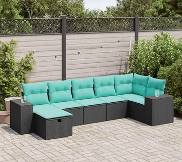 vidaXL 7-dijelni set vrtnih sofa od poliratana s jastucima crni - Venlo