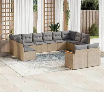 vidaXL 12-dijelni set vrtnih sofa od poliratana s jastucima bež - Venlo