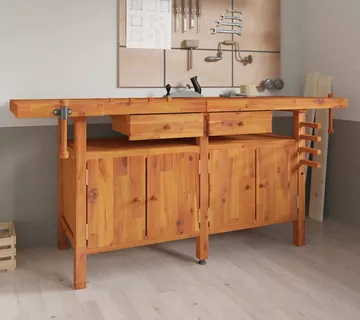 vidaXL Radni stol s ladicama i škripcima 192x62x83 cm od drva bagrema - Venlo