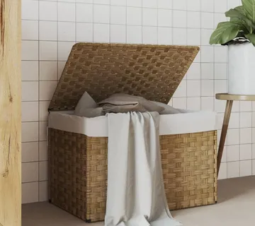 vidaXL Košara za rublje s poklopcem 55,5 x 35 x 34 cm od poliratana - Venlo