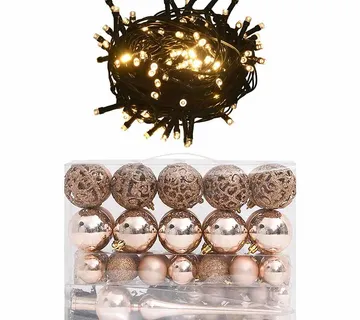 vidaXL 60-dijelni set božićnih kuglica s vrhom 150 LED ružičasto zlato - Venlo