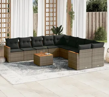vidaXL 11-dijelni set vrtnih sofa od poliratana s jastucima sivi - Venlo