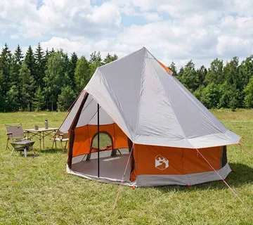 vidaXL Tipi šator 4-osobni Siva i narančasta Poliester i čelik - Venlo
